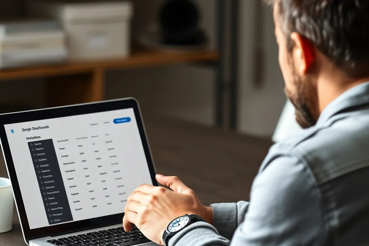 Marketer reviewing a simple signup funnel on a laptop