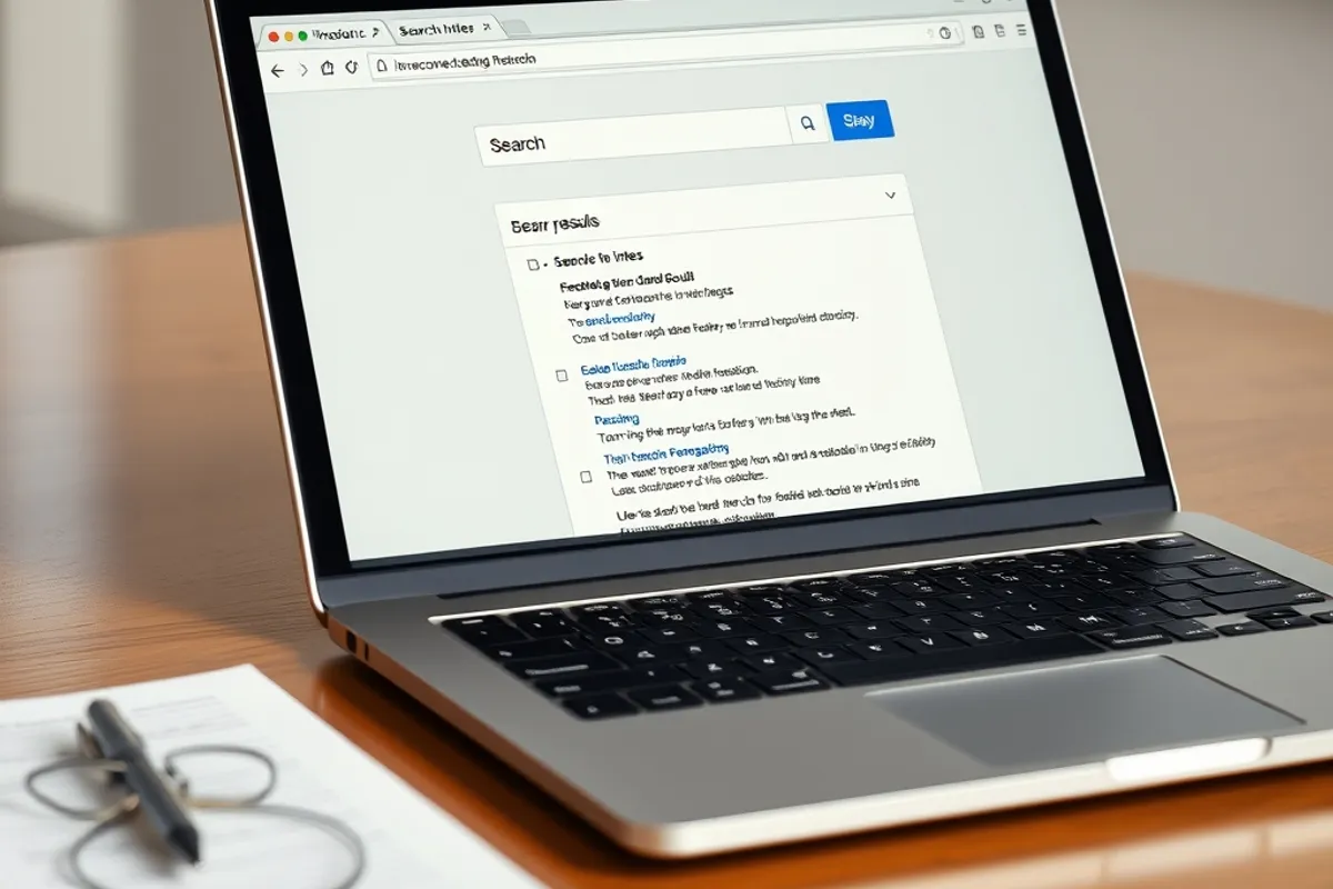 Search results page on a laptop with a notebook of intent notes