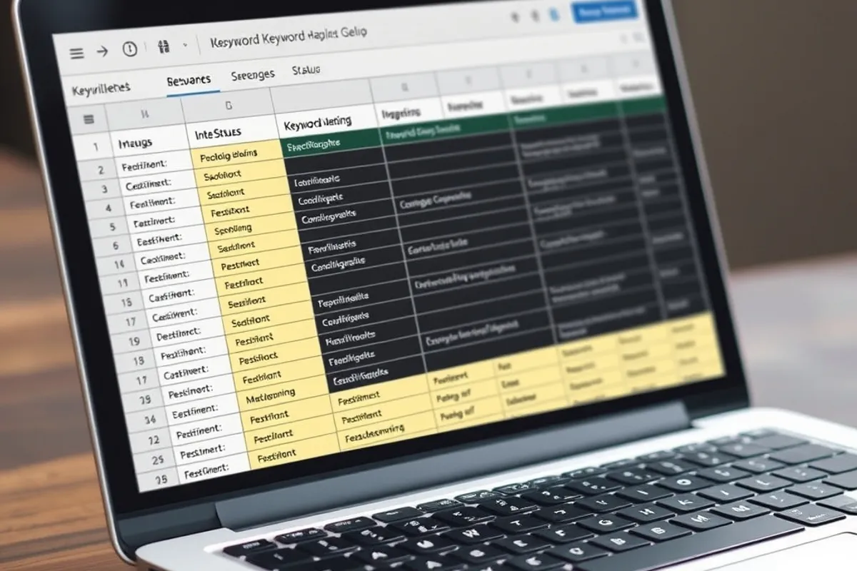 Keyword mapping spreadsheet with intent and status columns
