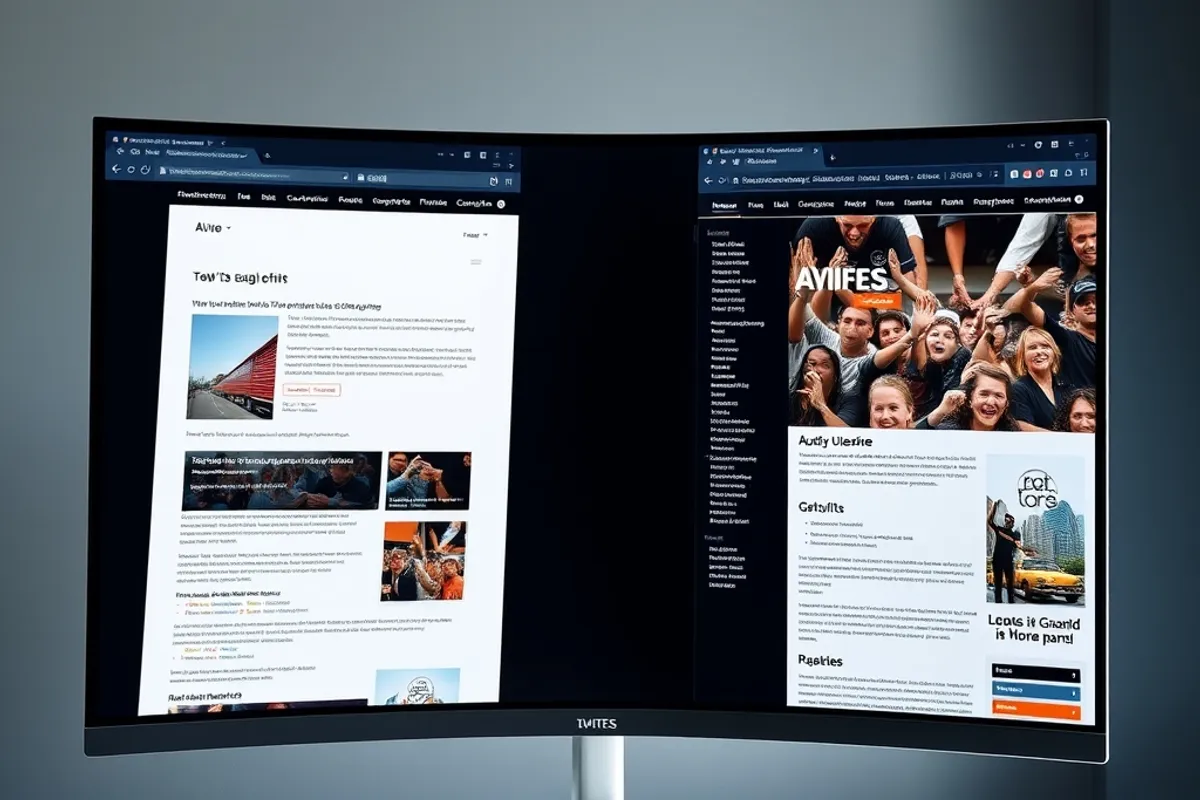 Two web pages being compared side by side on a monitor