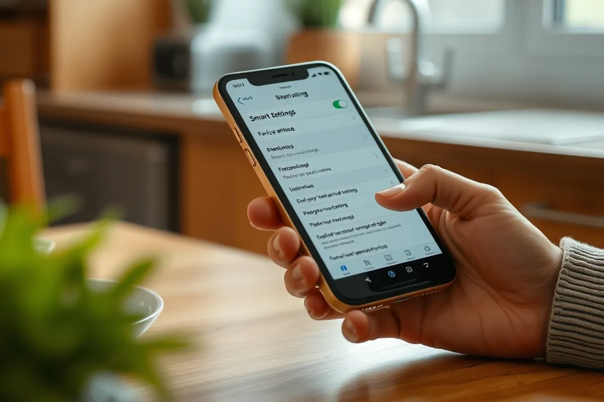 Person configuring smart device settings on a phone