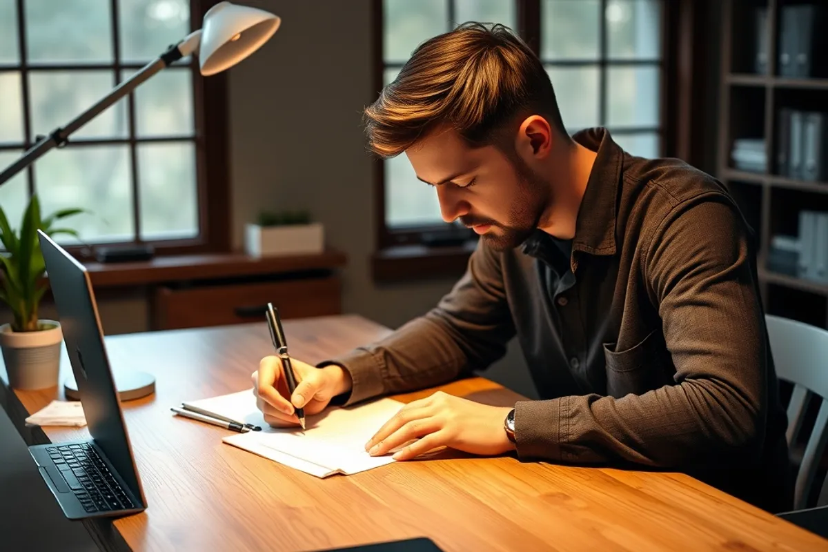 Founder writing first-customer outreach messages at a desk