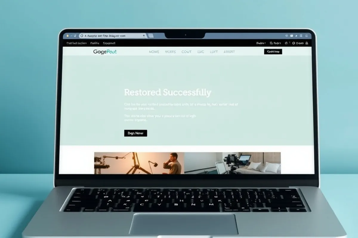 Website restored successfully shown in a browser window